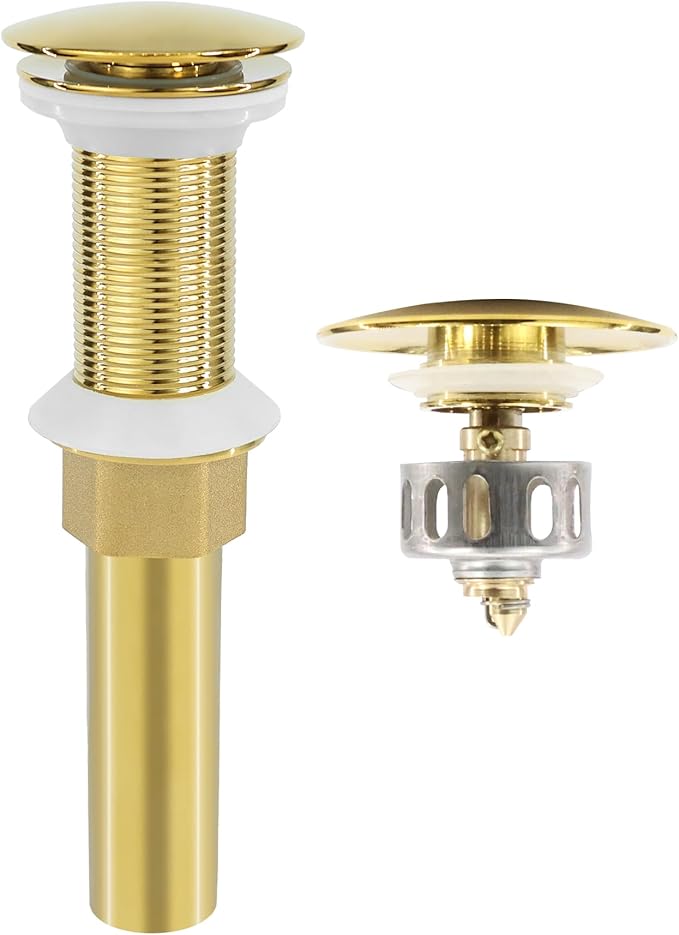 Bathroom Sink Drain, Gold Drain Stopper Bathroom Sink Without Overflow,Pop Up Drain Assembly Without Detachable Strainer Basket,Built-in Anti-Clogging Strainer,Stainless Steel Gold