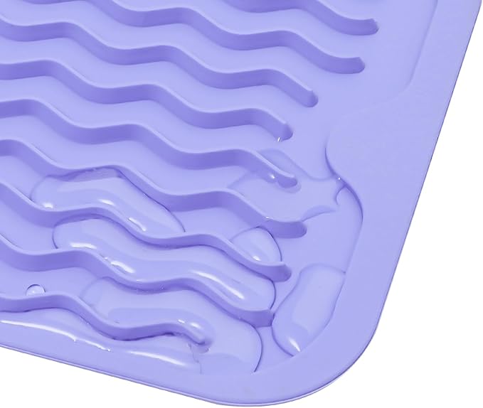 Silicone Dish Drying Mat for Multiple Usage,Easy clean,Eco-friendly,Heat-resistant Silicone Mat for Kitchen Counter,Sink,Bar,Bottle,or Cup Light Purple M 17 inches x 6 inches