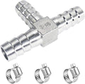 3/4" Tee Hose Barb Fitting Stainless Steel Equal Barb 3 Way T shaped Splitter Joint Connector Adapter Union Fitting for Fuel Gas Liquid Air