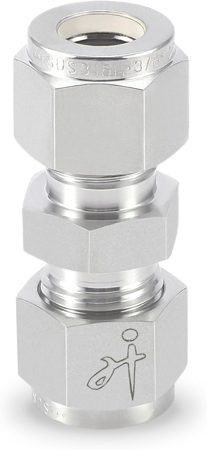 316 Stainless Steel Compression Tube Fitting 8mm OD x 8mm OD Straight Union Adapter Connector with Double Ferrules for Oil, Chemical, and Natural Gas Connections
