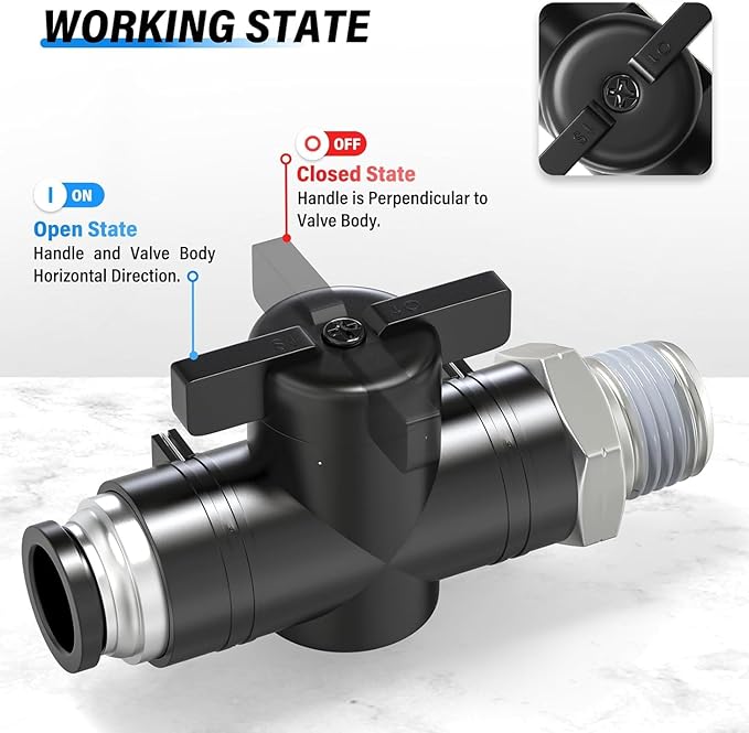 TAILONZ PNEUMATIC 1/2 Inch Tube OD x 3/8 Inch NPT Thread Ball Valve Air Flow Control Valve Push to Connect Fitting BVC-1/2-N3（Pack of 1）