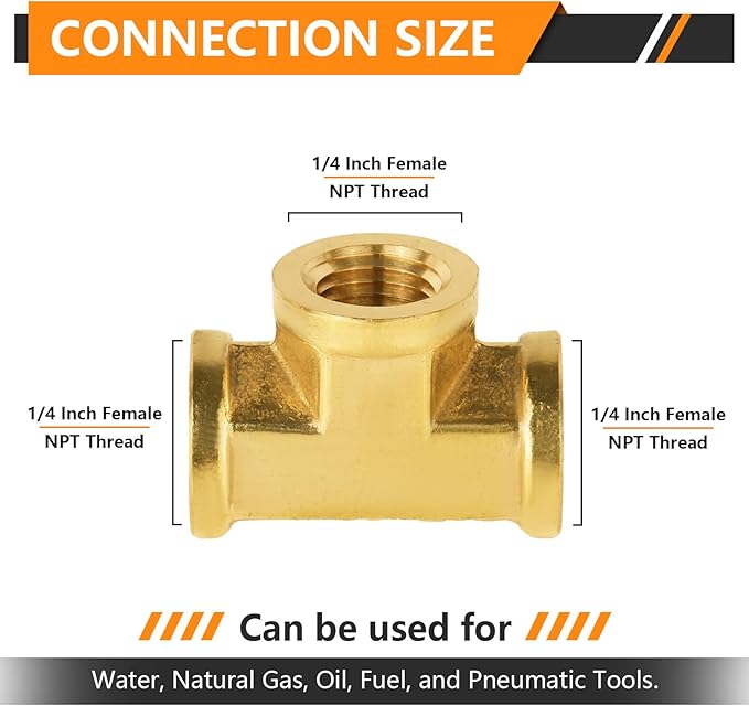 2-PCs HeSun Brass Pipe Fitting, 1/4" x 1/4" x 1/4" NPT Female Thread Tee