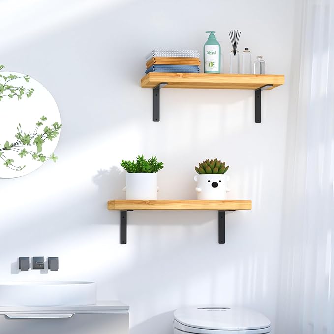 12 Pack - L 9" x H 6" x W1.5, 5mm Thick Black L Shelf Bracket, Iron Shelf Brackets, Metal Shelf Brackets, Floating Shelf, Shelf Supports with Screws