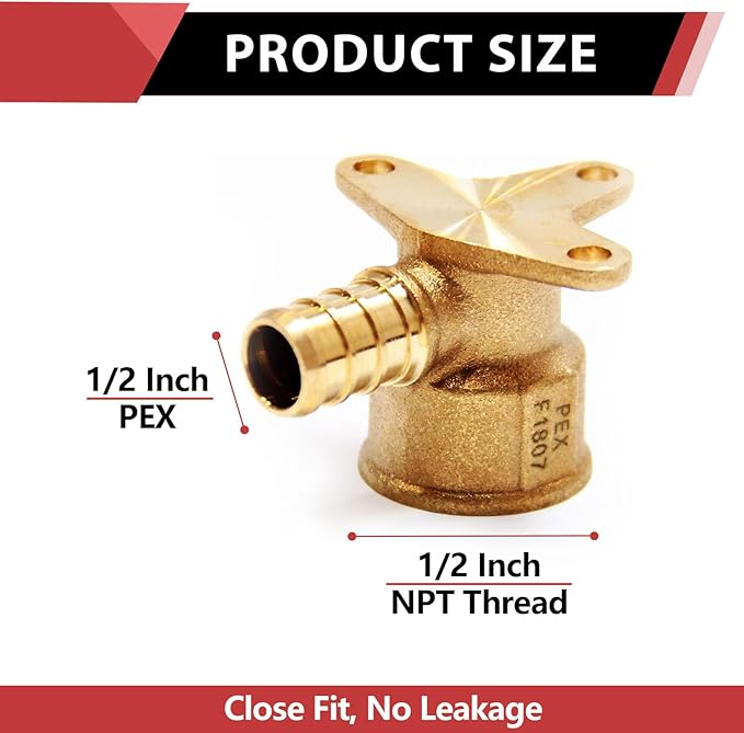 6-Pack Pex 1/2 Inch x 1/2 Inch Female NPT Drop-Ear Elbow Crimp Brass Fittings, ASTM F1807,(PEX1807225-6PCS)
