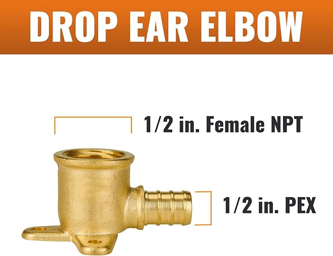 SUNGATOR 2-Pack 1/2" Pex Drop Ear Elbow, No Lead Brass, Pex Fittings 1/2 inch, NSF, UPC Certified