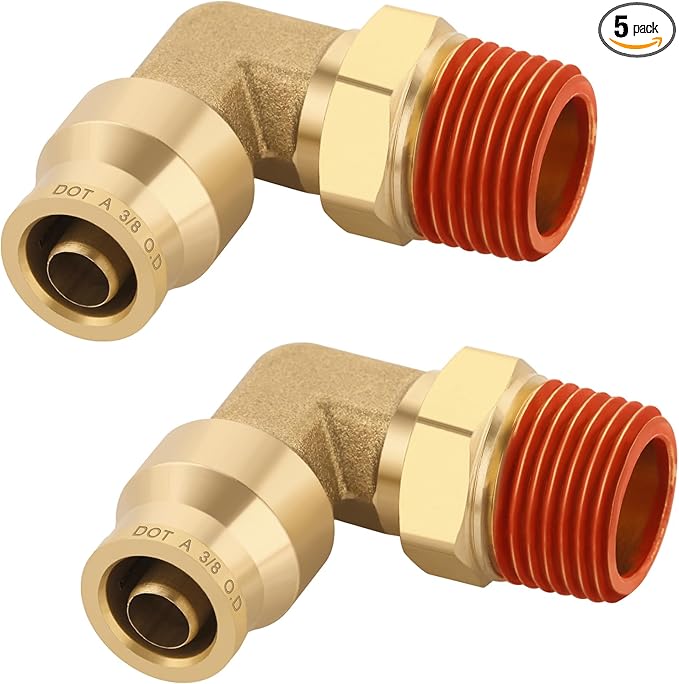 3/8" Quick Push to Connect Fittings Brass 90 Degree Union Swivel Elbow Joint DOT Approved 3/8" Tube OD x 3/8" NPT Thread Air Brake Line Adapter Air Suspension Kit for Car Truck Trailers 2pcs