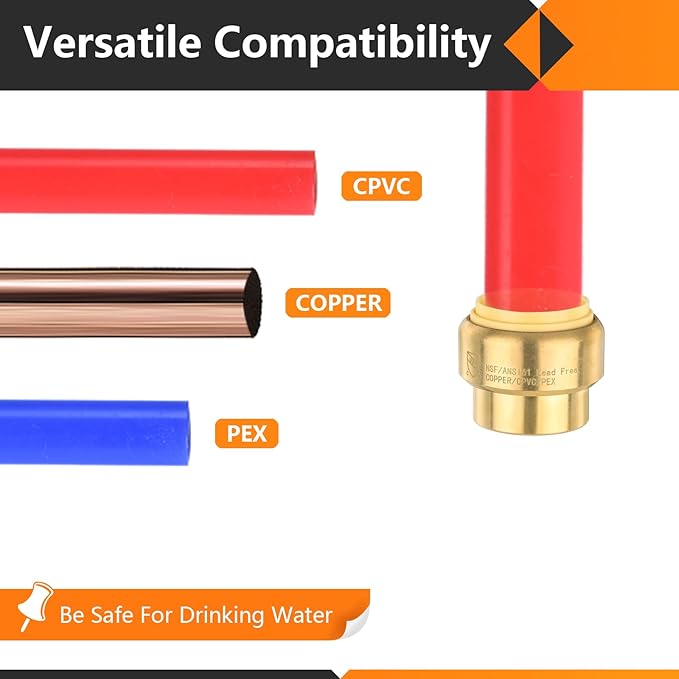 HeSun 50-Pack Pushfit Plug (End Cap), 1/2-Inch Push to Connect Plumbing Fittings with Disconnect Clip, Brass Push-fit Fittings for PEX, Copper, CPVC, PE-RT Pipes