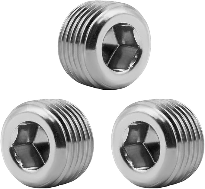 JoyTube 3/4" NPT Pipe Plug Male Thread Stainless Steel Fitting Countersunk Internal Hex Head(Pack of 3)