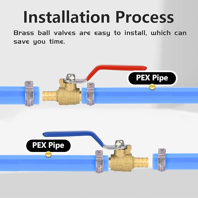 20-Pack Foskan 1/2" PEX Crimp Ball Valve, Brass Quarter Turn Full Port Shut-off Valve for PEX Tubing(Blue and Red)