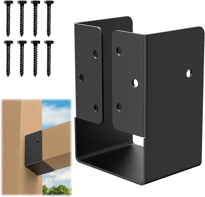 Concealed Joist Hanger (1 Pack),4"x6" Outdoor Concealed-Flange Joist Bracket with Screws, Q235B Steel Powder Coated Concealed Mount Light Joist Hangers for 4"x6" Beam, Swing, Handrail, Fence