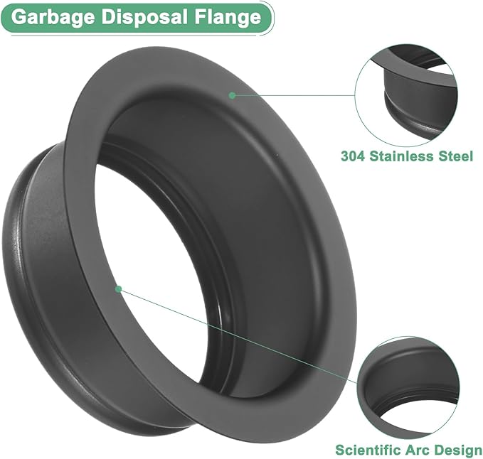 1-Pack Garbage Disposal Sink Flange, Kitchen Sink Replacement Accessories, Garbage Disposal Parts, Universal Flange Fit for 3-1/2 Inch Standard Sink Drain Hole [Black]
