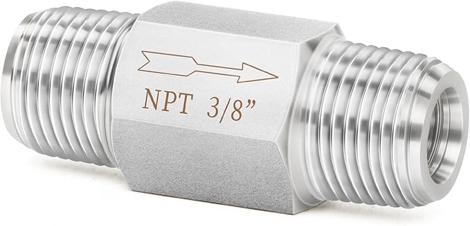 ChillWaves 304 Stainless Steel In-Line Siamese Check Valve 3/8" NPT Male Thread, One-Way Non-return Check Valve，Prevent Water Back-flow(1-PACK)