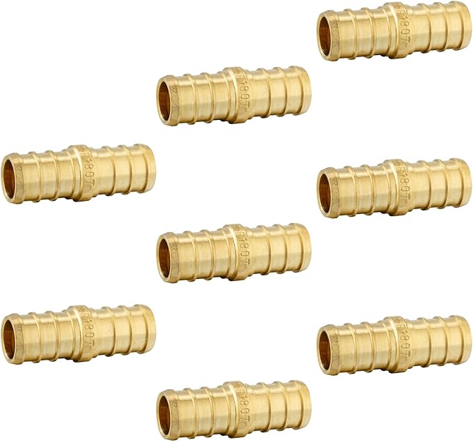 (Pack of 8) EFIELD Pex Barb Crimp Brass Fittings 3/4 Inch Straight Coupling, ASTM F1807,(PEX1807006-8PCS)