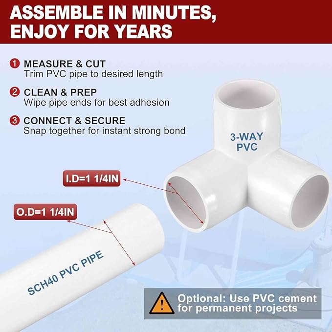 8Pcs 1 1/4" Elbow PVC Fitting, SCH40 3-Way Tee Furniture Grade PVC Pipe Fitting, DIY Corner Elbow Connector for Building Furniture, Greenhouse Frame Connection, Socket x Socket