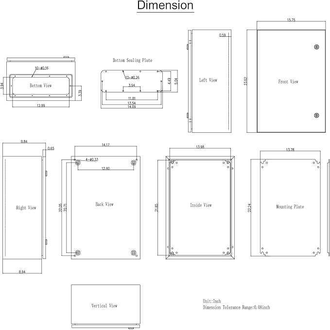 VEVOR NEMA Steel Enclosure, 24 x 16 x 10'' NEMA 4X Steel Electrical Box, IP66 Waterproof & Dustproof, Outdoor/Indoor Electrical Junction Box, with Mounting Plate