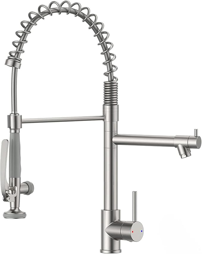 Fapully Commercial Pull Down Kitchen Sink Faucet with Sprayer Brushed Nickel