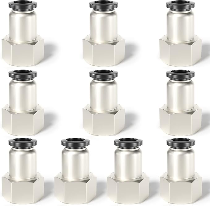 TAILONZ PNEUMATIC Female Straight 10mm Tube OD x 1/4 Inch NPT Thread Push to Connect Fittings PCF10-N2(Pack of 2)