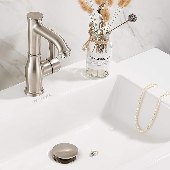 Bathroom Sink Drain Stopper Without Overflow, Pop Up Drain with Detachable Hair Catcher for Lavatory Vanity Vessel Sink, Brushed Nickel 2 Pack, RM082B-P2