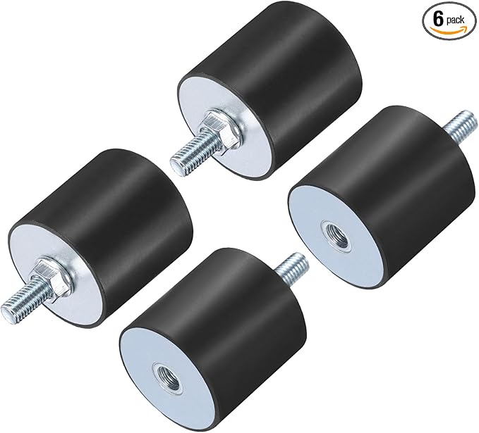 uxcell 6pcs M8x23mm Rubber Isolator Mounts with Studs 40x40mm Male Female Vibration Shock Absorber Zinc Plated Cylindrical Thread Mounts Anti Vibration Isolators with 6pcs M8 Lock Nuts