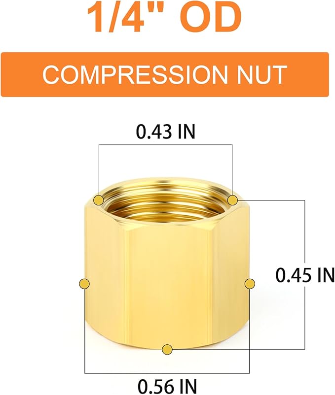 GASHER 20PCS Brass 1/4" Compression Fitting, Brass Compression Nut