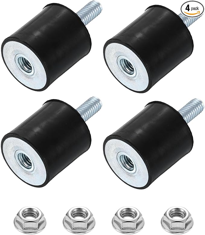 uxcell M8 Rubber Mounts, 4Pcs 30x30mm(DxH) Rubber Cylindrical Anti Vibration Isolator Shock Absorber with Lock Nut for Car Bobbin Generator Air Compressors