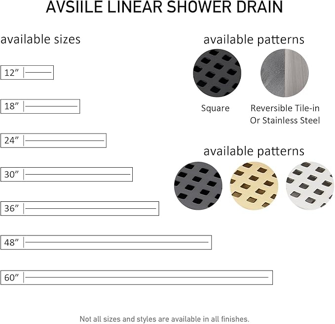 Linear Shower Floor Drain, Brushed Nickel 36 Inch 304 Stainless Steel Bathroom Drains Kit, Long Rectangular Shower Trench Drain with Square Pattern Drain Cover & Hair Catcher