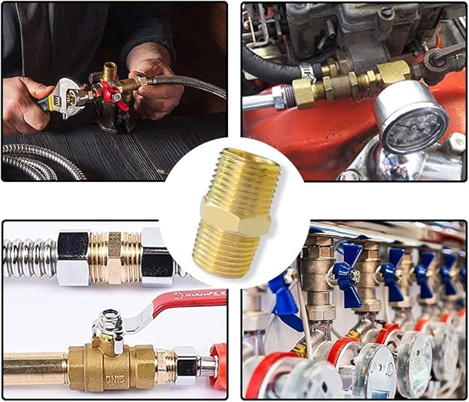 Hooshing 2PCS Hex Nipple 3/8" NPT x 3/8" NPT Male Thread Brass Pipe Fitting Equal Nipples Adapter for 5/8" ID Pipe Connector