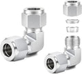 ChillWaves 304 Stainless Steel Compression Tube Fitting, 3/8" OD x 3/8" OD 90 Degree Elbow Compression Union Connector(2-PACK)