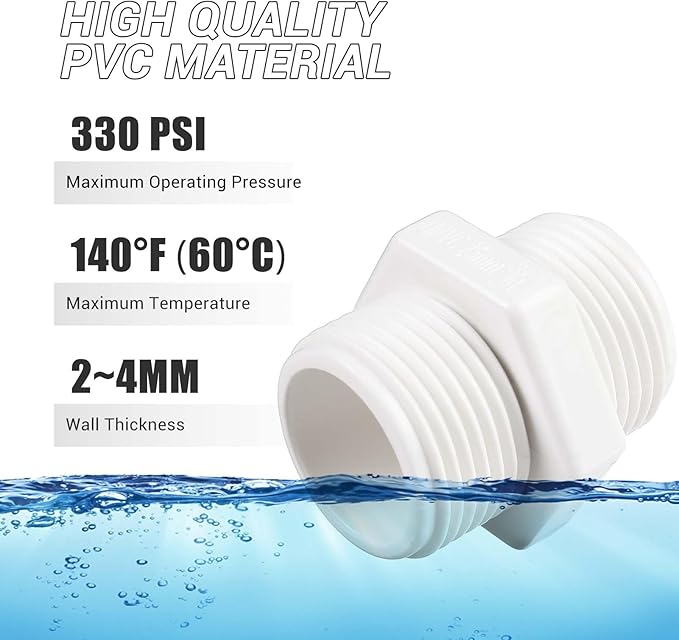 10 Pcs 1/2 Inch PVC Pipe Fittings Hex Nipple G1/2 X G1/2 Male Thread Coupling Adapter Connector