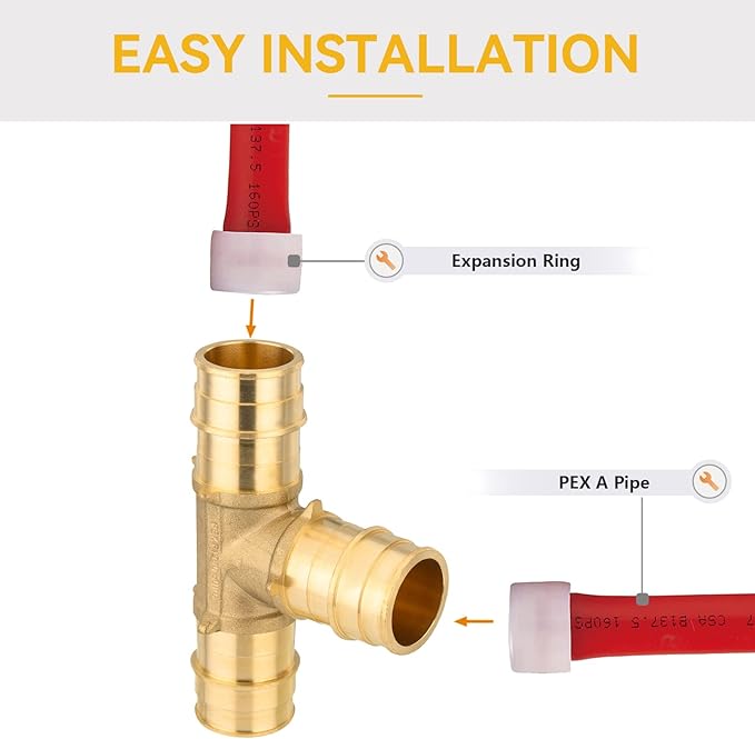 PEX A Expansion Fitting,1/2 Inch F1960 Expansion Brass Tee,10 Pack 1/2" Tee(PEX1960041)