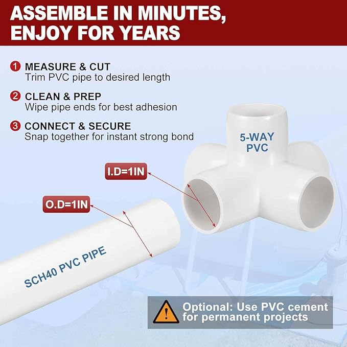 18Pcs 1" Elbow PVC Fitting, SCH40 5-Way Cross Furniture Grade PVC Pipe Fitting, DIY Corner Elbow Connector for Building Furniture, Greenhouse Frame Connection, Socket x Socket
