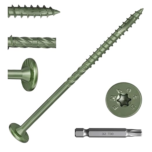 #14 Heavy-Duty Wood Screws, Star Drive Deck Screws, Rust Resistant Timber Screws for Timber/Log/Landscaping Wood (4-1/2 Inch,100Pcs,Green)