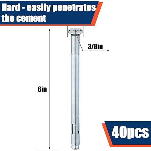 Tandefio 40 Pcs 3/8" x 6" Flat Sleeve Anchors for Concrete Zinc Plated Expansion Anchors Flush Mount Bolt for Masonry, Brick, Concrete Heavy Duty Bolts Secure Fastening