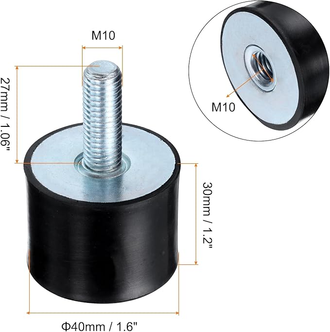 uxcell 8pcs M10x27mm Rubber Isolator Mounts with Studs 40x30mm Male Female Vibration Shock Absorber Zinc Plated Cylindrical Thread Mounts Anti Vibration Isolators with 8pcs M10 Lock Nuts