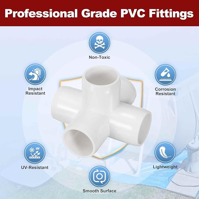 4Pcs 1" Elbow PVC Fitting, SCH40 5-Way Cross Furniture Grade PVC Pipe Fitting, DIY Corner Elbow Connector for Building Furniture, Greenhouse Frame Connection, Socket x Socket