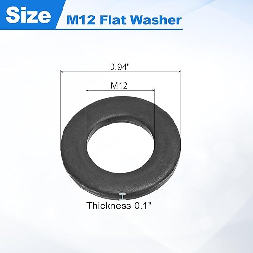 uxcell 50Pcs M12 Fender Washers, Carbon Steel Flat Washer 24mm OD, 2.5mm Thickness, Metal Gasket for Screws and Bolts, Black Oxide