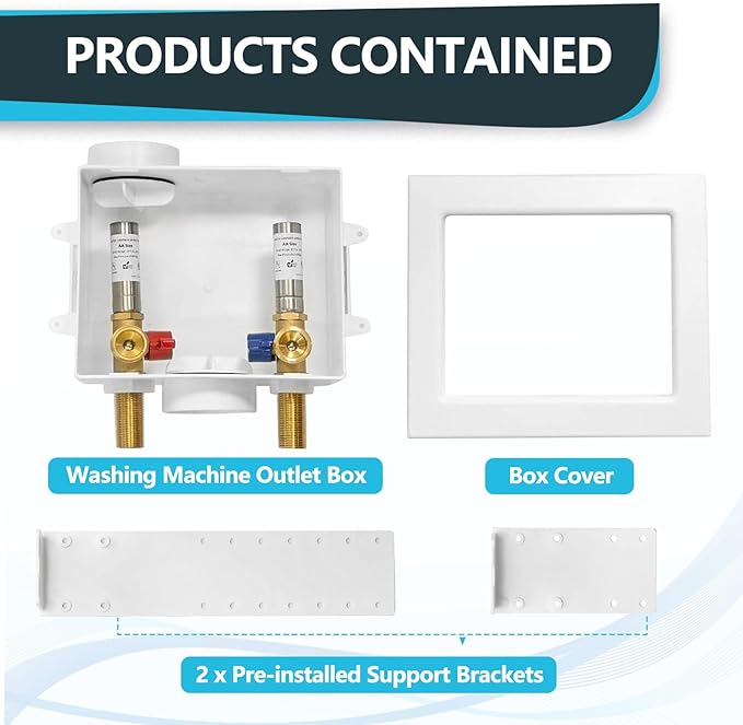 Washing Machine Outlet Box, Center Drain/Side Drain, 1/2 Inch MIP Sweat Inlet x 3/4 Inch MHT Outlet Connection, with Stainless Steel Water Hammer Arrestor(WM006)