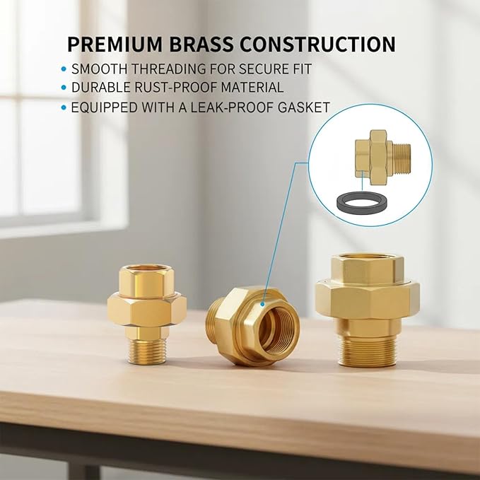 TAISHER 1PCS Brass Union，1/4" NPT Male x 1/4" NPT Female Brass Pipe Fitting