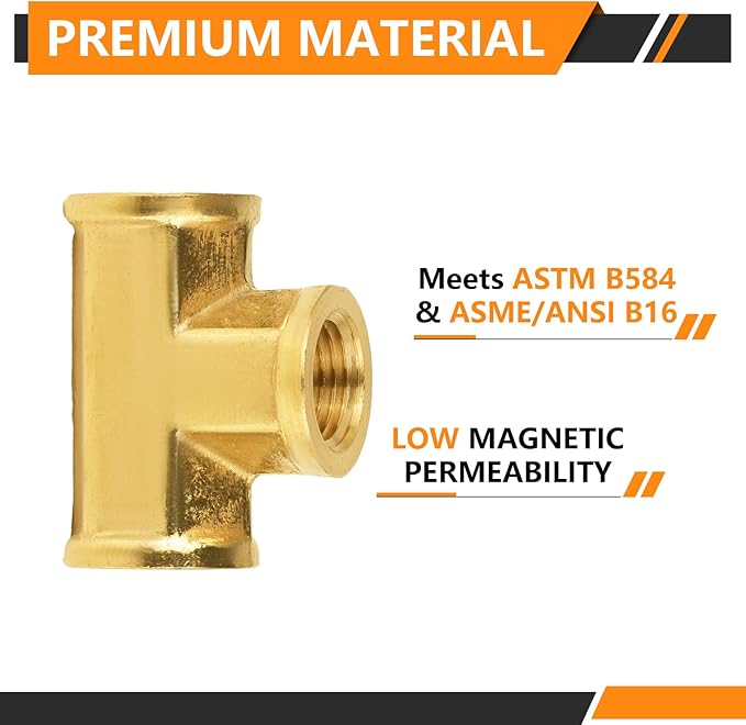 2-PCs HeSun Brass Pipe Fitting, 1/8" x 1/8" x 1/8" NPT Female Thread Tee