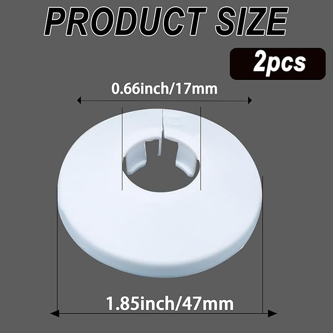 16mm Pipe Cover Decoration; Fit 0.63" Outer Diameter Pipe/Hole; White PP Plastic Escutcheon Collar; Snap-on Water Escutcheon Plate for Bathroom Kitchen Wall Tube Decor 2 Pcs