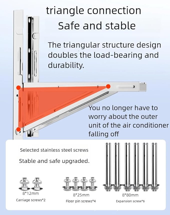Mini Split Wall mounting Bracket Fits 9000-36000 BTU condensers Required mounting Screws Included Maximum Weight 600 lbs. 1.7 Thickness mm Stainless Steel Wall Mount Air Conditioner Bracket