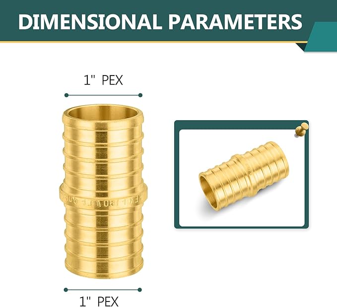 20-Pack PEX Fittings Niikappu 1"x1" Pex Straight Coupling, Brass Crimp Pipe Fittings for PEX Pipes, ASTM F1807