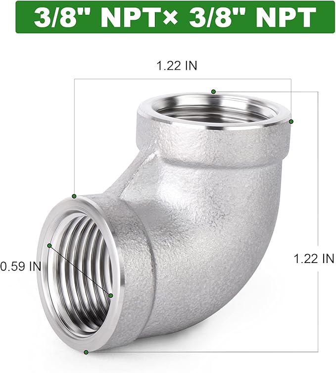 TAISHER 5PCS 304 Stainless Steel 90 Degree Elbow Fittings, 3/8 Inch NPT Female Pipe to 3/8 Inch NPT Female 304 Stainless Pipe Fitting