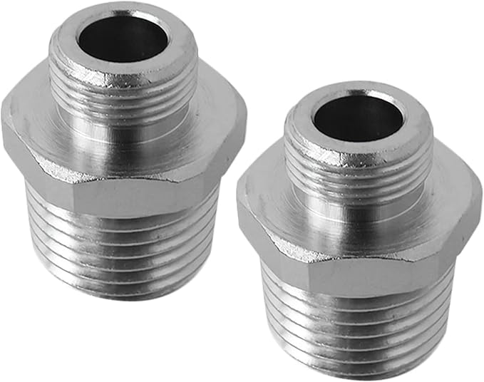 Homesweet RV Water Hose Connector, 1/2" Male to 3/8" Male Brass Reducer Adapter, Leak-Proof Design with Sealing Washer for Camper Plumbing, 2-Pack