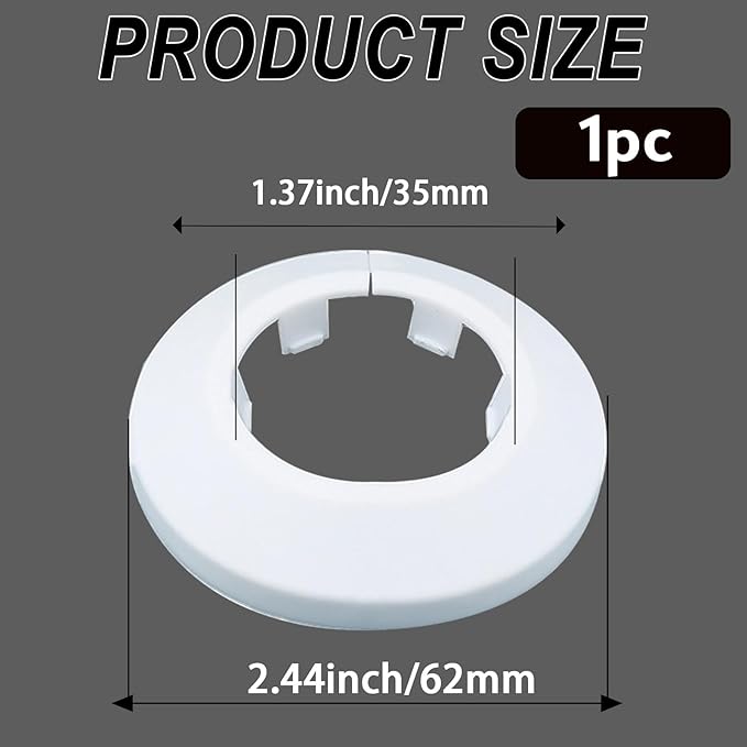 34mm Pipe Cover Decoration; Fit 1.33" Outer Diameter Pipe/Hole; White PP Plastic Escutcheon Collar; Snap-on Water Escutcheon Plate for Bathroom Kitchen Wall Tube Decor 1 Piece