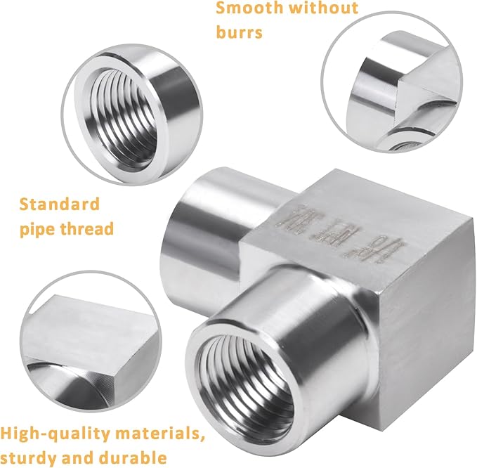 90 Degree Street Elbow - 1/8" NPT Female to 1/8" NPT Female Stainless Steel 304 Heavy Duty Forged Square Barstock Street Elbow Adapter Pipe Fitting (pack of 5)
