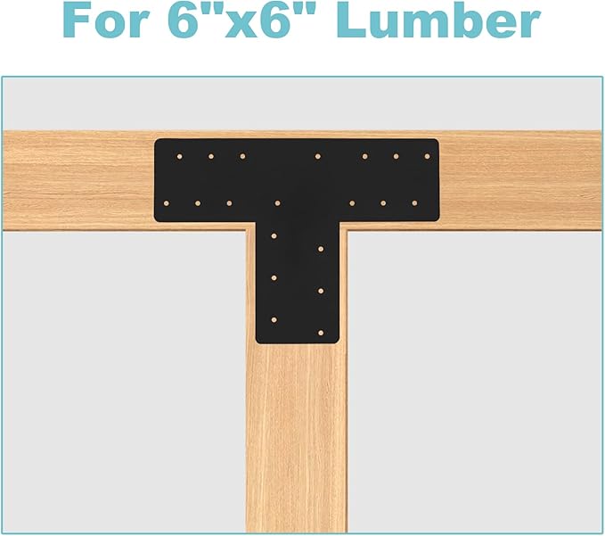 2 Pcs T Post Bracket,16.9"x 5" T Flat Mending Plate with Black Powder-Coated Joining Brackets, Connecting Brackets, T Shape Strap Plate Fit 6x6,8x8, for Repair House,Pavilion,Truss framing