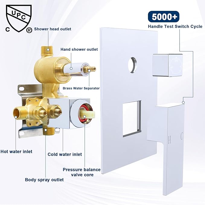 Solid Brass 3 Way Shower Diverter Valve, Drettyer Matte Black 3 Outlet Pressure Balancing Mixer Shower Temperature Control Shower Valve Kit