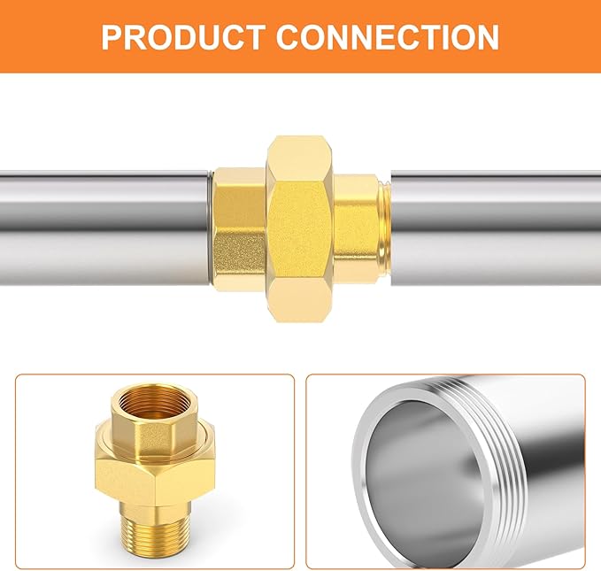 GASHER 1PC Brass Union，1/2" NPT Male x 1/2" NPT Female Pipe Fitting