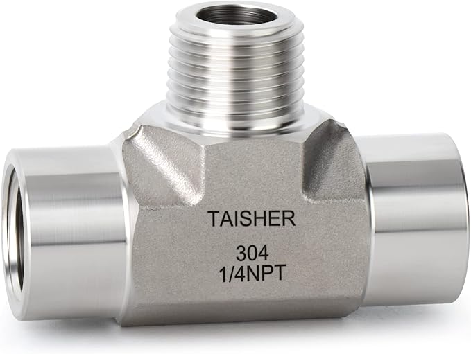TAISHER 1PCS Forging of 304 Stainless Steel Tee Pipe Fittings, 1/4" NPT Female x 1/4" NPT Male x 1/4" NPT Female Pipe Fittings, Male Branch Tee